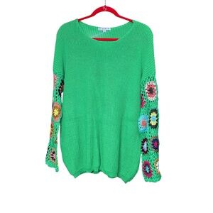Blakeley Green Crochet Sleeve Sweater Small / medium NWOT